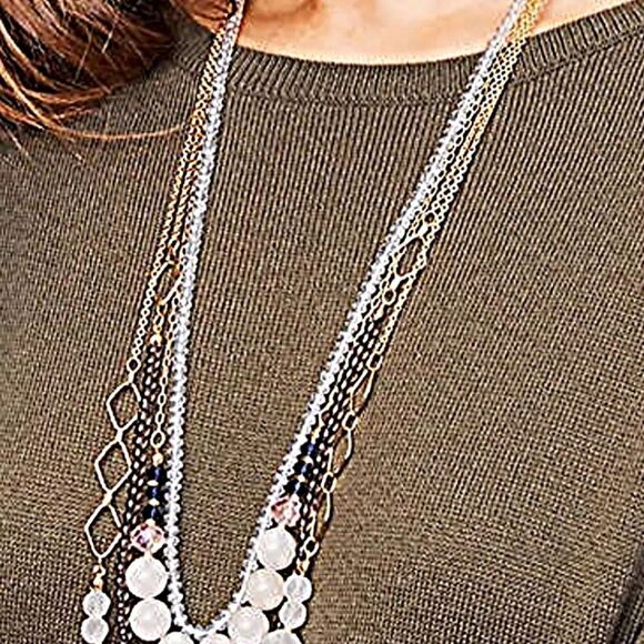 ANN TAYLOR LOFT APRICOT MULTISTRAND BEADED CHAIN NECKLACE NWT NOS - Picture 4 of 5